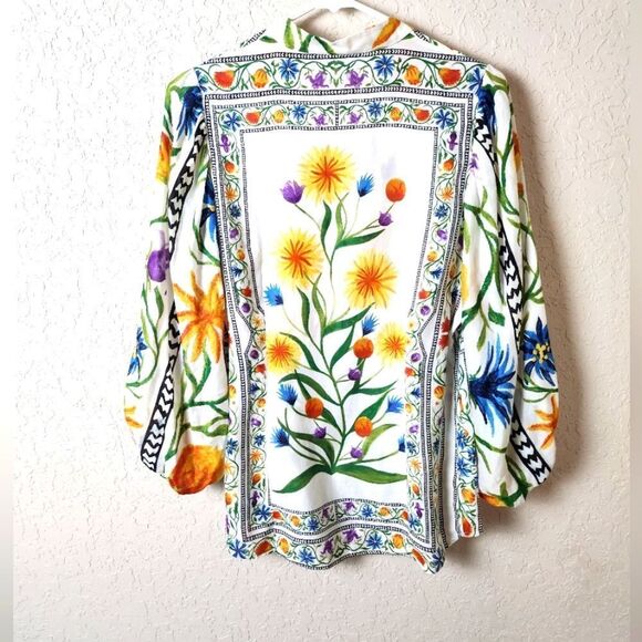 Diane Von Furstenburg Syrah Floral Silk Blend Blouse Size 8 - Picture 2 of 7